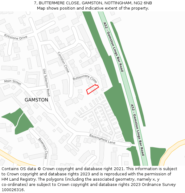 7, BUTTERMERE CLOSE, GAMSTON, NOTTINGHAM, NG2 6NB: Location map and indicative extent of plot