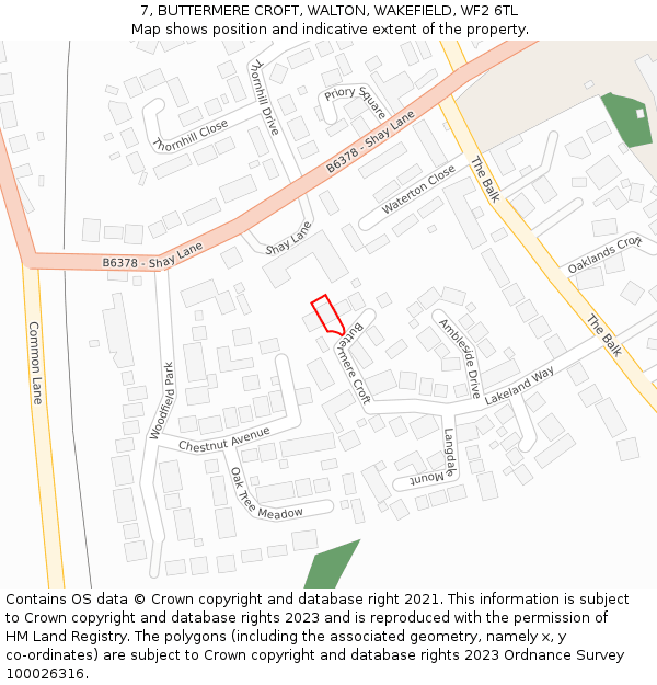 7, BUTTERMERE CROFT, WALTON, WAKEFIELD, WF2 6TL: Location map and indicative extent of plot