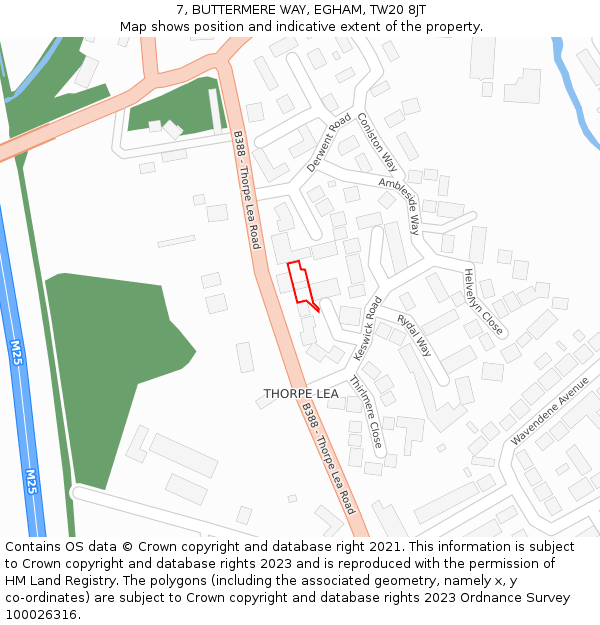 7, BUTTERMERE WAY, EGHAM, TW20 8JT: Location map and indicative extent of plot
