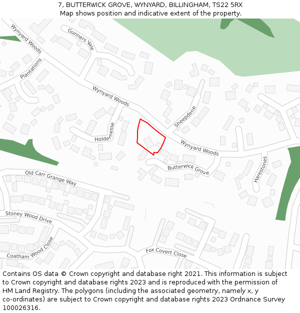 7, BUTTERWICK GROVE, WYNYARD, BILLINGHAM, TS22 5RX: Location map and indicative extent of plot