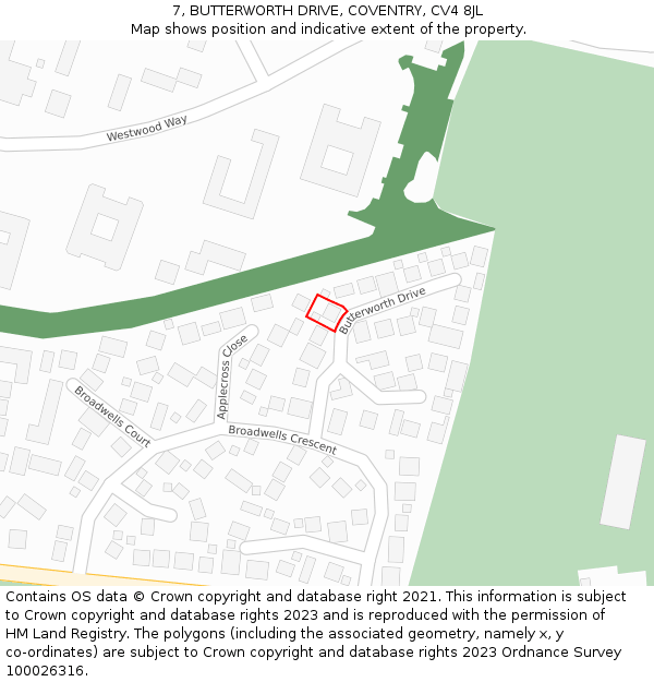 7, BUTTERWORTH DRIVE, COVENTRY, CV4 8JL: Location map and indicative extent of plot