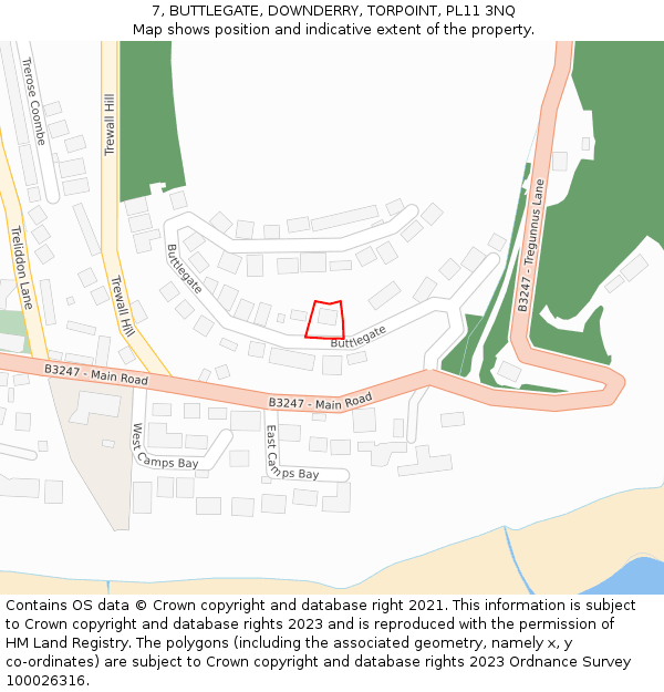 7, BUTTLEGATE, DOWNDERRY, TORPOINT, PL11 3NQ: Location map and indicative extent of plot