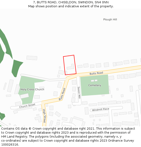 7, BUTTS ROAD, CHISELDON, SWINDON, SN4 0NN: Location map and indicative extent of plot