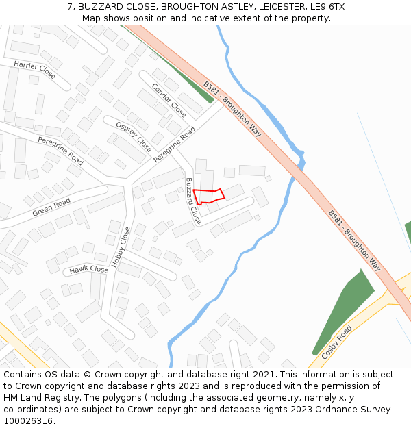 7, BUZZARD CLOSE, BROUGHTON ASTLEY, LEICESTER, LE9 6TX: Location map and indicative extent of plot