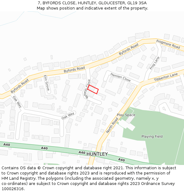 7, BYFORDS CLOSE, HUNTLEY, GLOUCESTER, GL19 3SA: Location map and indicative extent of plot