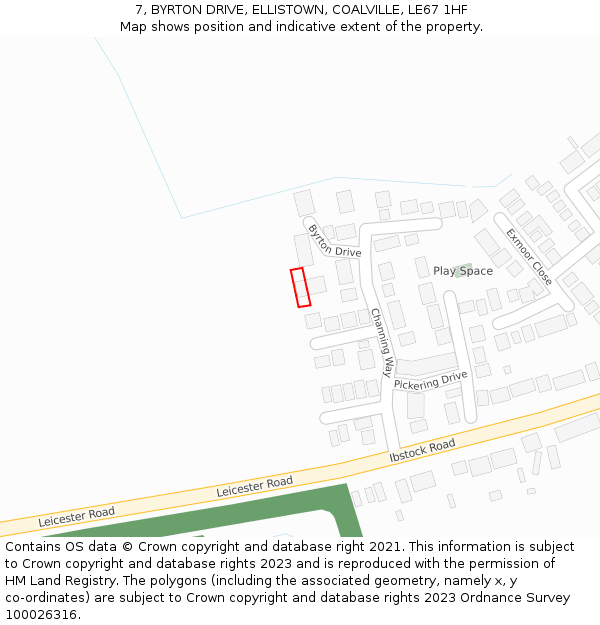 7, BYRTON DRIVE, ELLISTOWN, COALVILLE, LE67 1HF: Location map and indicative extent of plot