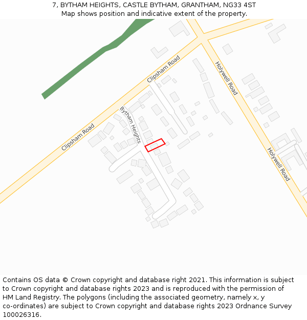 7, BYTHAM HEIGHTS, CASTLE BYTHAM, GRANTHAM, NG33 4ST: Location map and indicative extent of plot