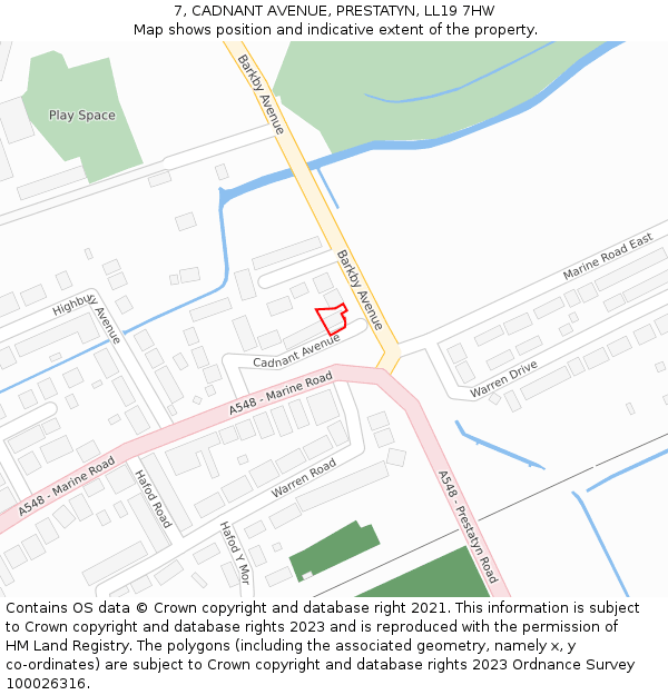 7, CADNANT AVENUE, PRESTATYN, LL19 7HW: Location map and indicative extent of plot