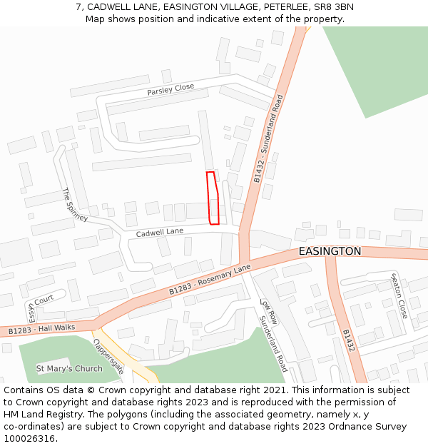 7, CADWELL LANE, EASINGTON VILLAGE, PETERLEE, SR8 3BN: Location map and indicative extent of plot