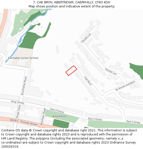 7, CAE BRYN, ABERTRIDWR, CAERPHILLY, CF83 4DA: Location map and indicative extent of plot