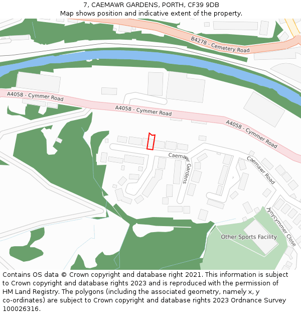 7, CAEMAWR GARDENS, PORTH, CF39 9DB: Location map and indicative extent of plot