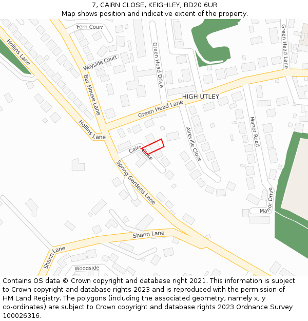 7, CAIRN CLOSE, KEIGHLEY, BD20 6UR: Location map and indicative extent of plot