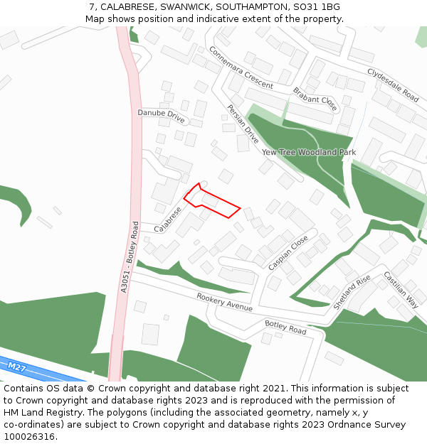 7, CALABRESE, SWANWICK, SOUTHAMPTON, SO31 1BG: Location map and indicative extent of plot