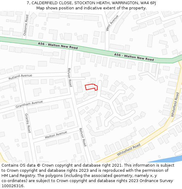 7, CALDERFIELD CLOSE, STOCKTON HEATH, WARRINGTON, WA4 6PJ: Location map and indicative extent of plot