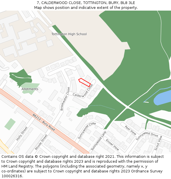 7, CALDERWOOD CLOSE, TOTTINGTON, BURY, BL8 3LE: Location map and indicative extent of plot