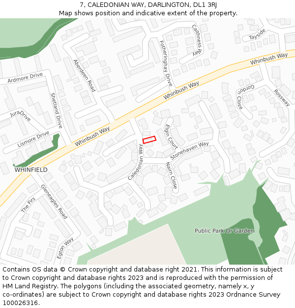 7, CALEDONIAN WAY, DARLINGTON, DL1 3RJ: Location map and indicative extent of plot