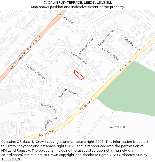 7, CALVERLEY TERRACE, LEEDS, LS13 3LL: Location map and indicative extent of plot