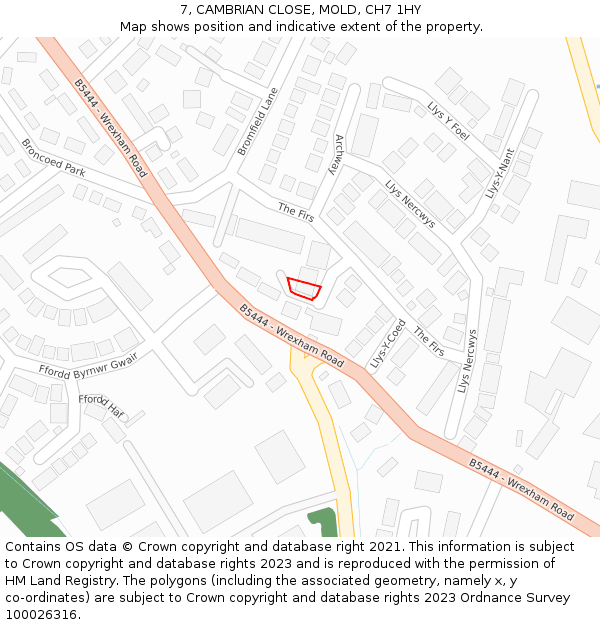 7, CAMBRIAN CLOSE, MOLD, CH7 1HY: Location map and indicative extent of plot