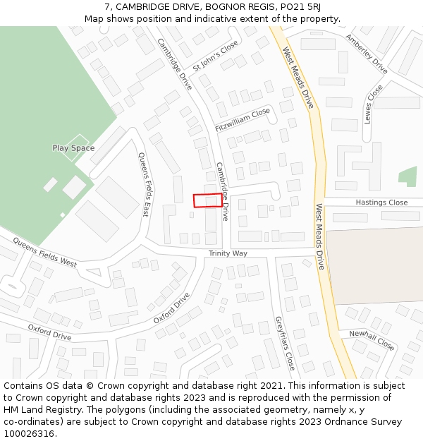 7, CAMBRIDGE DRIVE, BOGNOR REGIS, PO21 5RJ: Location map and indicative extent of plot