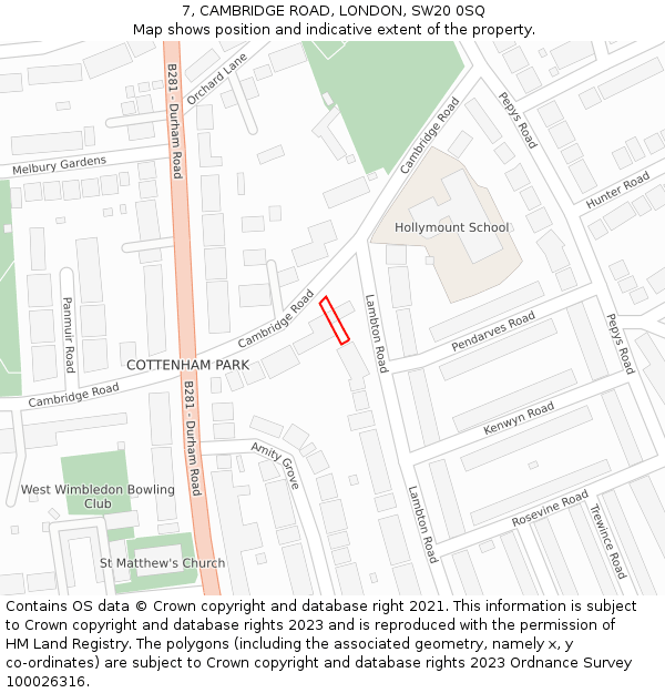 7, CAMBRIDGE ROAD, LONDON, SW20 0SQ: Location map and indicative extent of plot