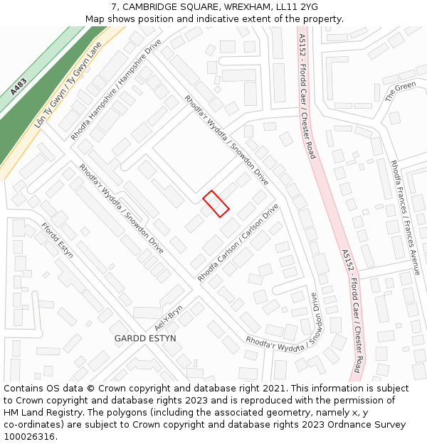 7, CAMBRIDGE SQUARE, WREXHAM, LL11 2YG: Location map and indicative extent of plot