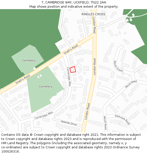 7, CAMBRIDGE WAY, UCKFIELD, TN22 2AA: Location map and indicative extent of plot