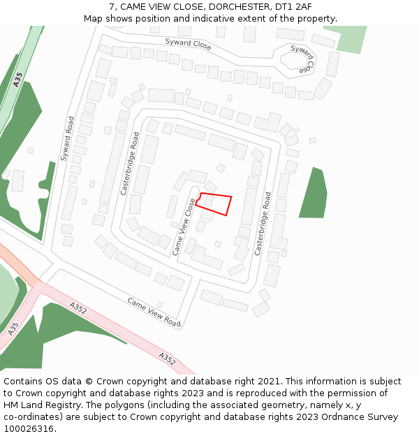 7, CAME VIEW CLOSE, DORCHESTER, DT1 2AF: Location map and indicative extent of plot