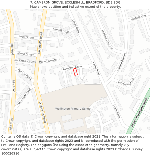 7, CAMERON GROVE, ECCLESHILL, BRADFORD, BD2 3DG: Location map and indicative extent of plot