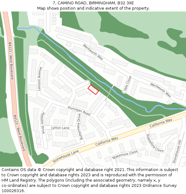 7, CAMINO ROAD, BIRMINGHAM, B32 3XE: Location map and indicative extent of plot