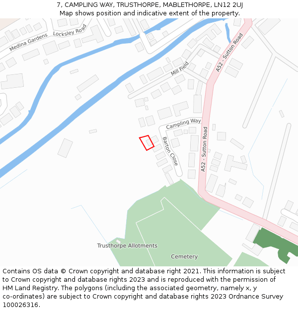 7, CAMPLING WAY, TRUSTHORPE, MABLETHORPE, LN12 2UJ: Location map and indicative extent of plot