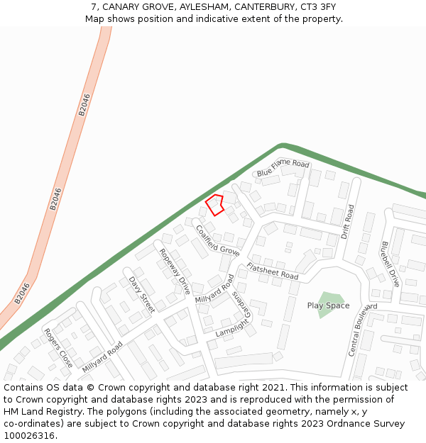 7, CANARY GROVE, AYLESHAM, CANTERBURY, CT3 3FY: Location map and indicative extent of plot
