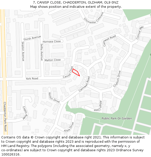7, CANISP CLOSE, CHADDERTON, OLDHAM, OL9 0NZ: Location map and indicative extent of plot