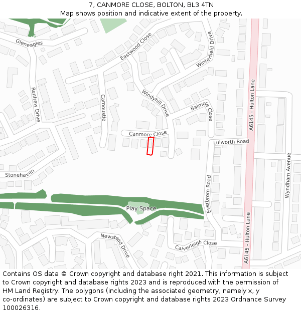 7, CANMORE CLOSE, BOLTON, BL3 4TN: Location map and indicative extent of plot