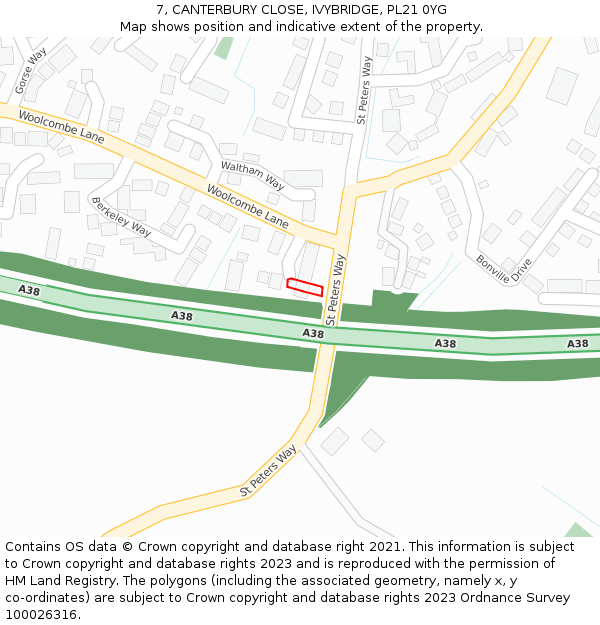 7, CANTERBURY CLOSE, IVYBRIDGE, PL21 0YG: Location map and indicative extent of plot