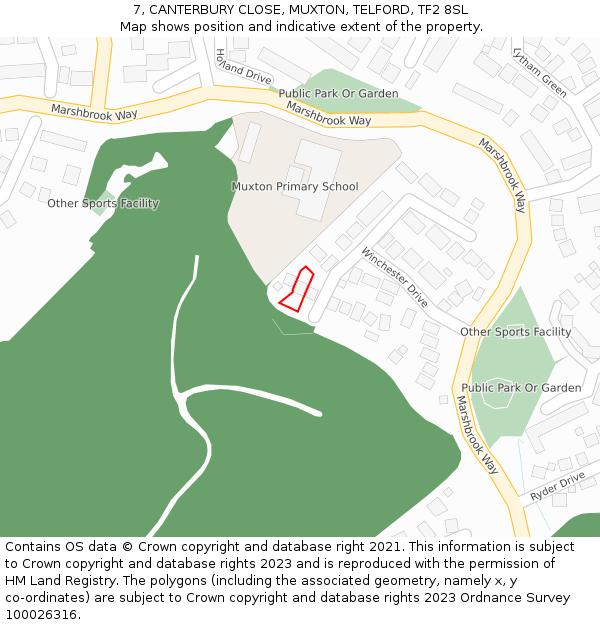 7, CANTERBURY CLOSE, MUXTON, TELFORD, TF2 8SL: Location map and indicative extent of plot