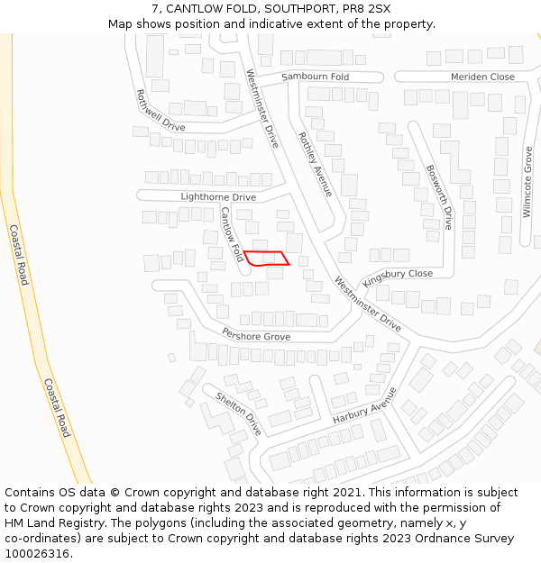 7, CANTLOW FOLD, SOUTHPORT, PR8 2SX: Location map and indicative extent of plot