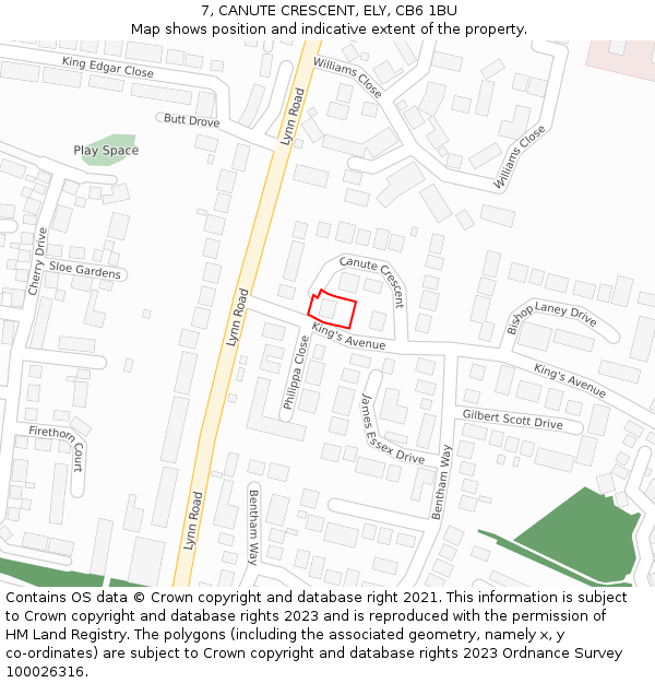 7, CANUTE CRESCENT, ELY, CB6 1BU: Location map and indicative extent of plot