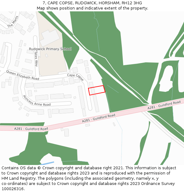 7, CAPE COPSE, RUDGWICK, HORSHAM, RH12 3HG: Location map and indicative extent of plot