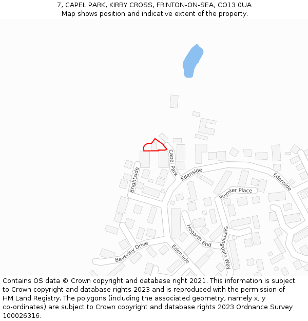 7, CAPEL PARK, KIRBY CROSS, FRINTON-ON-SEA, CO13 0UA: Location map and indicative extent of plot