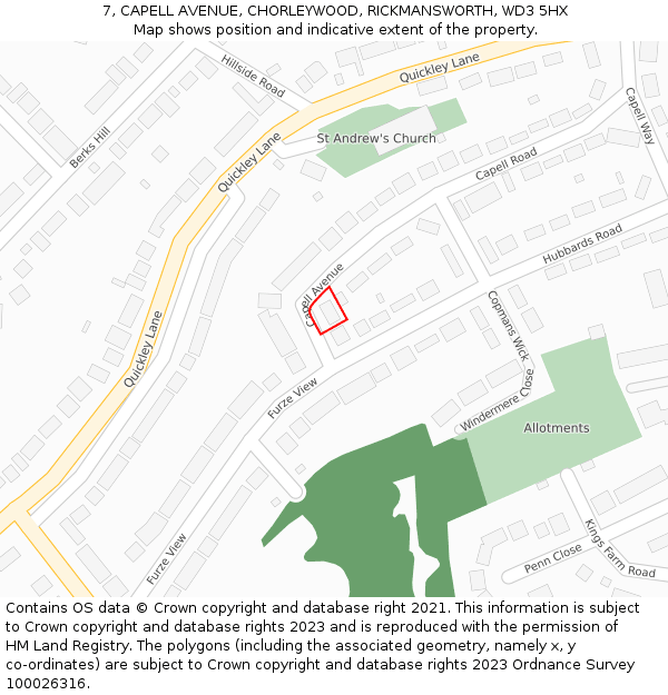 7, CAPELL AVENUE, CHORLEYWOOD, RICKMANSWORTH, WD3 5HX: Location map and indicative extent of plot