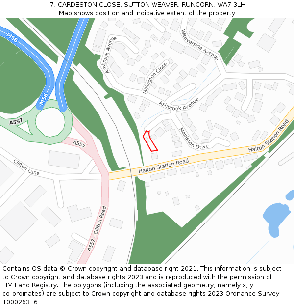 7, CARDESTON CLOSE, SUTTON WEAVER, RUNCORN, WA7 3LH: Location map and indicative extent of plot