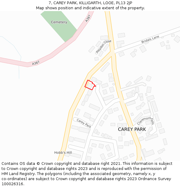 7, CAREY PARK, KILLIGARTH, LOOE, PL13 2JP: Location map and indicative extent of plot