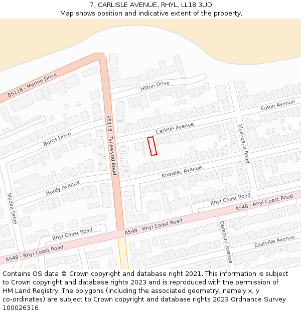 7, CARLISLE AVENUE, RHYL, LL18 3UD: Location map and indicative extent of plot