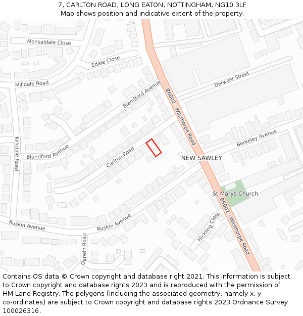 7, CARLTON ROAD, LONG EATON, NOTTINGHAM, NG10 3LF: Location map and indicative extent of plot