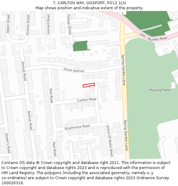 7, CARLTON WAY, GOSPORT, PO12 1LN: Location map and indicative extent of plot