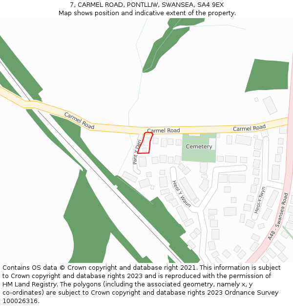 7, CARMEL ROAD, PONTLLIW, SWANSEA, SA4 9EX: Location map and indicative extent of plot