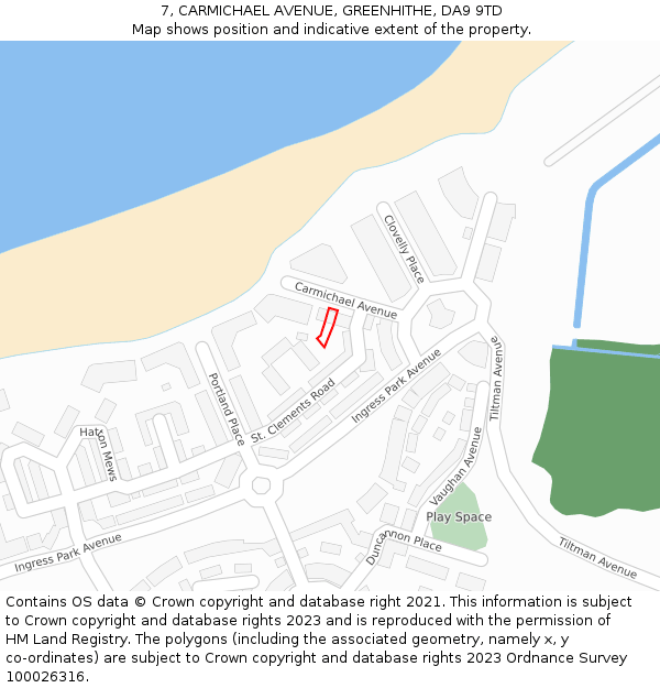 7, CARMICHAEL AVENUE, GREENHITHE, DA9 9TD: Location map and indicative extent of plot