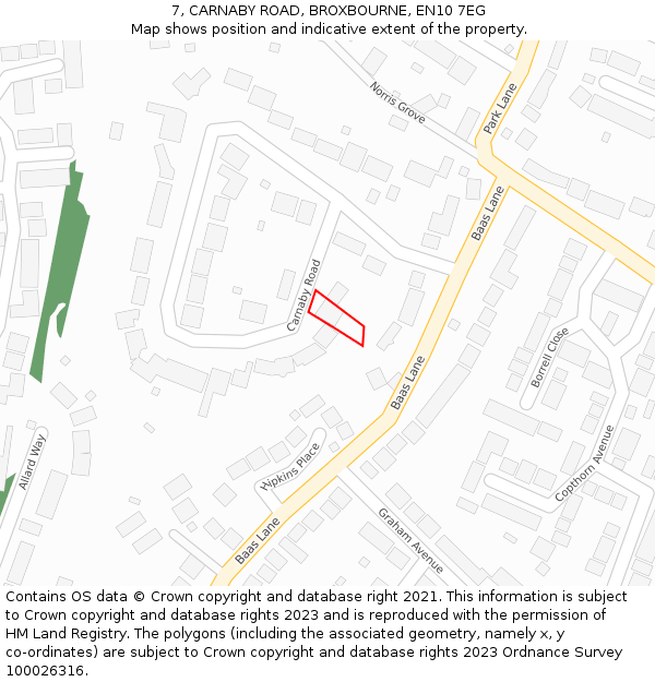 7, CARNABY ROAD, BROXBOURNE, EN10 7EG: Location map and indicative extent of plot