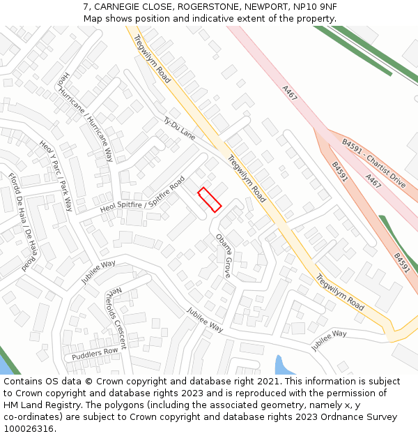 7, CARNEGIE CLOSE, ROGERSTONE, NEWPORT, NP10 9NF: Location map and indicative extent of plot