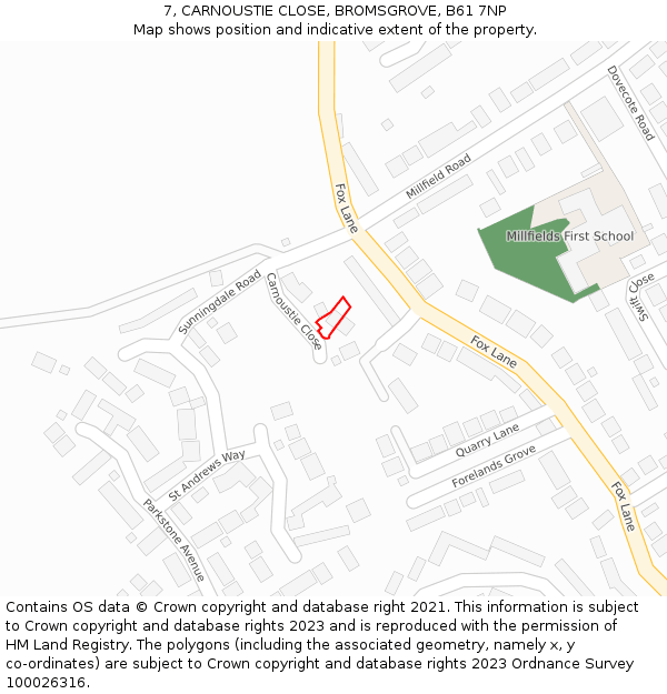 7, CARNOUSTIE CLOSE, BROMSGROVE, B61 7NP: Location map and indicative extent of plot